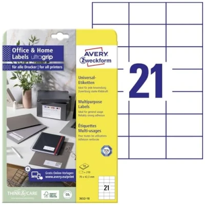 Afbeelding van Avery Zweckform Universele Etiketten, 70 X 42,3 Mm, Wit, Permanent Klevend, 210 10 Vellen Etiket