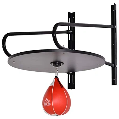 Afbeelding van HOMCOM Punching Ball boksbal met houder, draaiplateau + houten pomp, in hoogte verstelbaar, staal, synthetische coating, rood, zwart (rood)