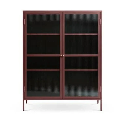 Afbeelding van Olivine Katja metalen vitrinekast rood 111 x 140 cm