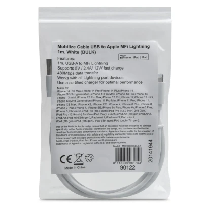 Afbeelding van Mobilize Cable USB to Apple MFi Lightning 1m. 12W White (BULK)