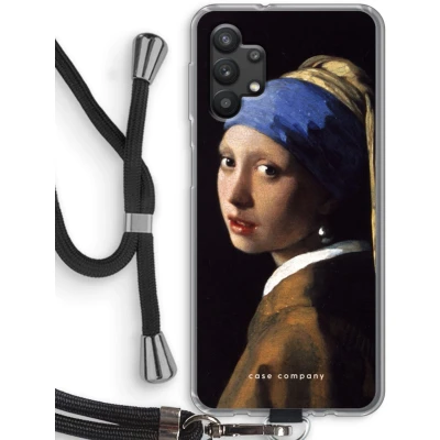 Afbeelding van hoesje met Koord geschikt voor Samsung Galaxy A32 5G The Pearl Earring Telefoonhoesje Zwart Bescherming aan alle Kanten en Over de Schermrand