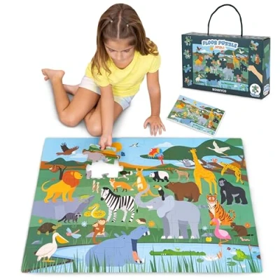 Image de Puzzle Geant Enfant 48 Pieces BONNYCO Grand Animaux Jungle Jouet Garcon Fille Floor Jigsaw XXL Grande Taille Cadeau Garçon Educatif 2 3 4 5 6 7 8 Ans Anniversaire Noel