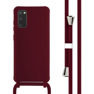 Afbeelding van iMoshion hoesje Geschikt voor Samsung Galaxy S20 met koord Siliconen Donkerrood