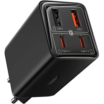 Afbeelding van Baseus GaN6 65W USB C/USB Snellader + 100W C Kabel 1M Zwart