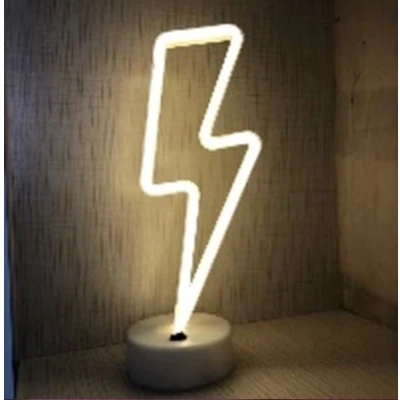 Afbeelding van LED Neon Tafellamp &quot;Bliksem&quot;, Op Batterijen en USB, 12x10x32cm, Koel Wit