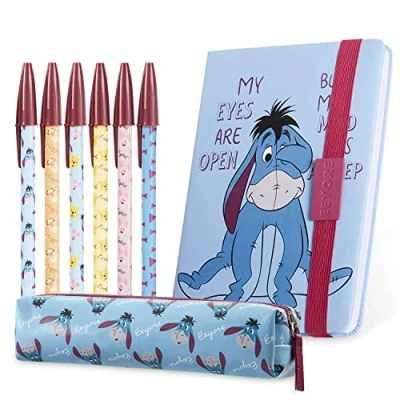 Afbeelding van Disney Kawaii schrijfwarenset, schoolbenodigdheden, kantoorbenodigdheden, notitieboek, etui, pen, kinderen, meisjes, volwassenen, cadeau Mickey Minnie Iejoor Baby Yoda (blauwe Iejoor)