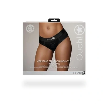 Afbeelding van Shots Ouch! OU827BLKML1 Vibrating Strap on High cut Brief Black M/L