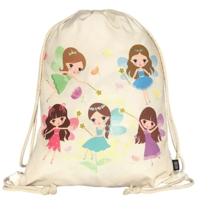 Afbeelding van HECKBO Gymtas voor meisjes en jongens, dinosaurus dino motief, 40 x 32 cm, kleuterschool, rugzak, sporttas, kinderrugzak, stoffen tas, Beige