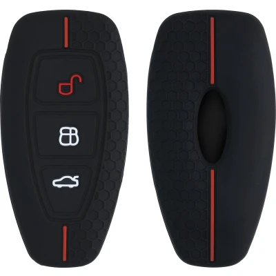 Afbeelding van kwmobile autosleutel hoesje geschikt voor Ford 3 knops Keyless Go hoes Siliconen behuizing Auto sleutel case met honingraat Sleuteletui in zwart / rood