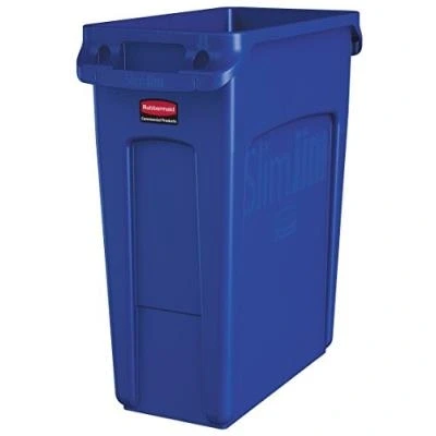 Image de Rubbermaid commercial products 1971257 slim jim collecteur de déchets avec conduits daération, plastique, 60 l, bleu