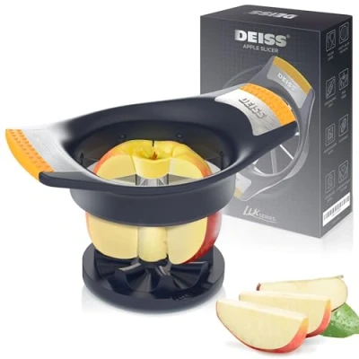 Afbeelding van Deiss LUX Appel en appelsnijder met snijbasis, van roestvrij staal 8 schijven, vaatwasmachinebestendig, brede appelsnijder, perfect voor appelschijfjes gesneden appels