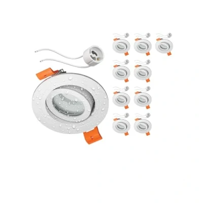 Afbeelding van ledscom.de 10 stuks inbouwframe voor badkamerplafond ERID vochtige ruimte badkamer IP44 rond zwenkbaar mat wit incl. GU10 fitting