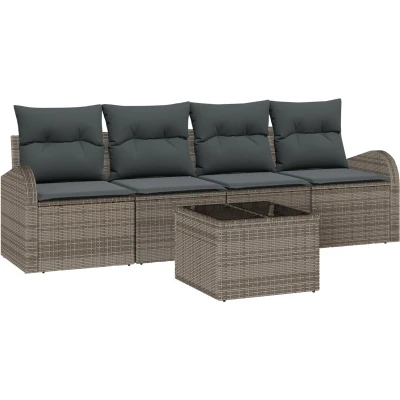 Afbeelding van vidaXL 5 delige tuinbankenset met kussens grijs poly rattan