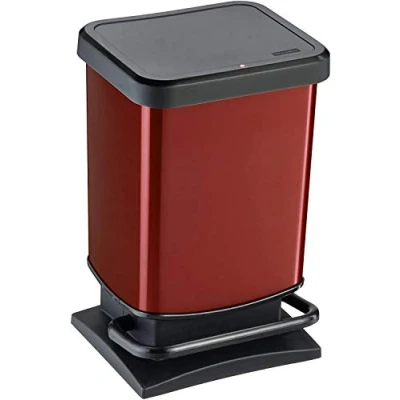 Afbeelding van Rotho Paso Afvalemmer 20 l met voetpedaal en deksel, BPA vrije kunststof (PP), metallic rood, (29,3 x 26,6 45,7 cm)