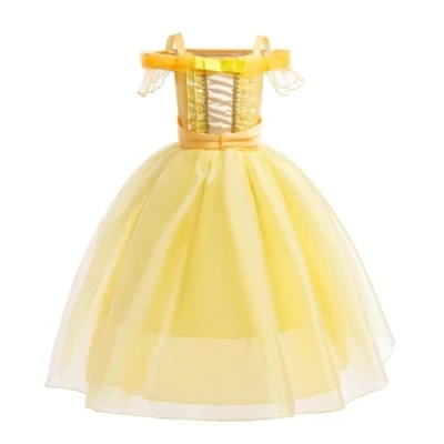 Afbeelding van Lito Angels Verkleedjurk prinsessenjurk Belle en het Beest, voor kinderen, meisjes, verjaardag, party, Halloween, carnaval, maat 6 7 jaar, geel