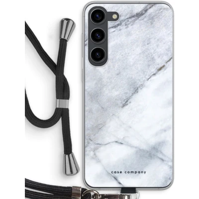 Afbeelding van Case Company® hoesje met Koord geschikt voor Samsung Galaxy S23 Plus Witte marmer Telefoonhoesje Zwart Bescherming aan alle Kanten en Over de Schermrand