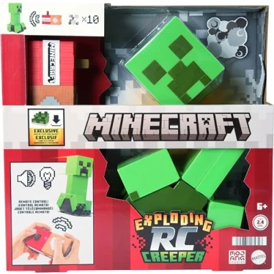 Afbeelding van Mattel Minecraft Explosion Creeper op afstand bestuurd, met licht en geluid, 10 explosiedeeltjes, bewegingen zoals in het spel DLC code, HRR48