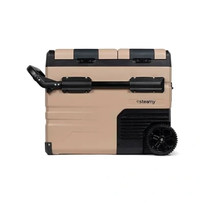 Afbeelding van Steamy E Dual Zone Roller Elektrische Compressor Koelbox Op Wielen 45 liter 12V en 230V voor auto camping Sandstone