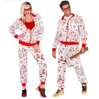 Afbeelding van Widmann Grappig &amp; Fout Kostuum Try Until You Die Retro Trainingspak Rood, Wit / Beige Large Halloween Verkleedkleding