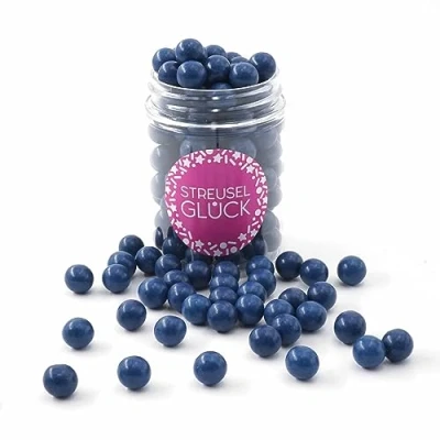Afbeelding van STREUSEL GLÜCK Donkerblauwe chocoladeballen taartdecoratie glitter 90 g voor Kerstmis, verjaardag, chocoladeparels eetbare decoratie