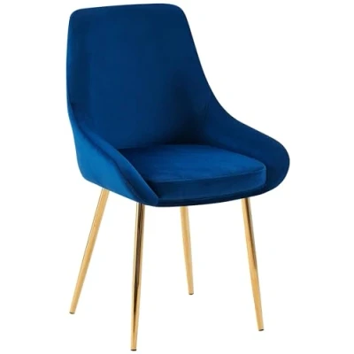 Afbeelding van CLP Elmira Eetkamerstoel Klassiek Met rugleuning armleuning Velvet Fluweel Metall gold donkerblauw