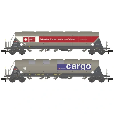 Afbeelding van Hobbytrain H23479 N set van 2 silowagens met tagnps de SBB Cargo