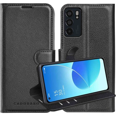 Afbeelding van Cadorabo Hoesje geschikt voor Oppo Reno6 5G in PHANTOM ZWART Beschermhoes met magnetische sluiting, standfunctie en kaartvakje Book Case Cover Etui
