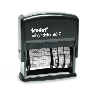 Afbeelding van Trodat Printy 4817 datumstempelvorm, zelfkleurend, met 12 Duitse zakelijke teksten, zwarte inkt.