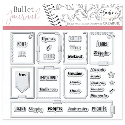 Afbeelding van Aladine Stampo Bullet Clear WEEK ORGANISATIE Schuimrubberen stempelplank, siliconen voetafdruk Ideaal voor Journal, Scrapbooking, Notebooks Creatieve hobby DIY
