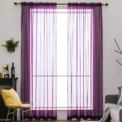 Afbeelding van MIULEE Raamgordijnen, pure kleur, transparant, glad, elegant, voor ramen, gordijnen, behandeling slaapkamer, woonkamer, paars, 140 x 260 cm, zakstang