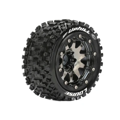 Afbeelding van MFT ST UPHILL 1 10 Monster Truck Bandenset Gemonteerd Sport 2.8 Bead Lock Velgen Zwart chrome 1/2 Offset Zeskant 12mm