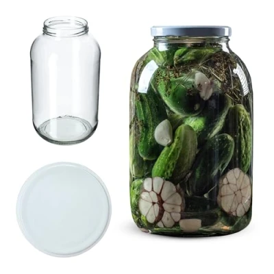 Afbeelding van KADAX Weck Set van 1 voorraadpotten, rond, met wit deksel, 4 liter, diameter 100 mm, inmaakpotten, komkommer