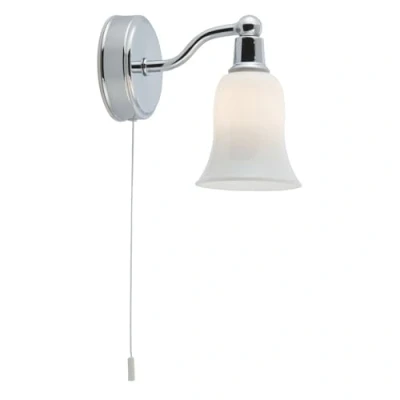Afbeelding van Searchlight Belvue Wandverlichting Met Trekschakelaar 9 X 14 Cm IP44 Wit En Chroom