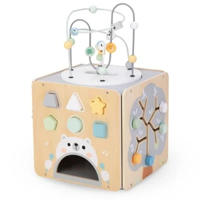 Afbeelding van Mamabrum Grote houten activiteitenkubus met gesp, gemotoriseerde vormsorteerder, manipulatief labyrint, roterend doolhof, educatief speelgoed, voor baby&#039;s