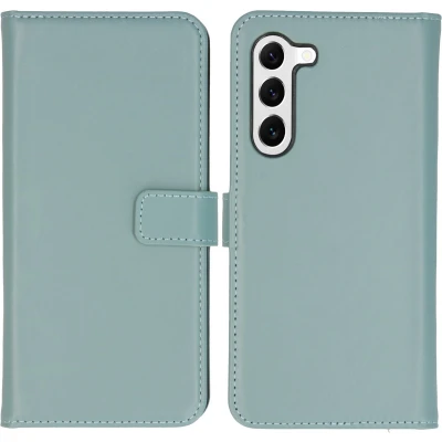 Afbeelding van Selencia Hoesje Geschikt voor Samsung Galaxy S23 Met Pasjeshouder Echt Lederen Bookcase lichtblauw
