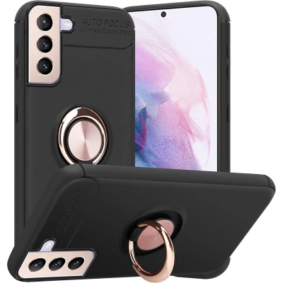 Afbeelding van Cadorabo Hoesje geschikt voor Samsung Galaxy S21 PLUS in ZWART ROSE GOUD Beschermhoes met focusring van TPU Case Cover siliconen