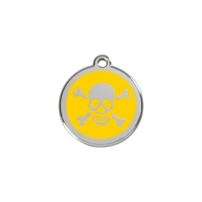 Afbeelding van Cross Bone Yellow roestvrijstalen hondenpenning small/klein dia. 2 cm RedDingo
