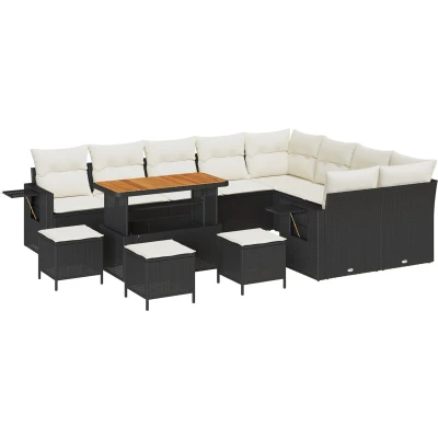 Afbeelding van vidaXL 13 delige tuinsofa set met kussens zwart poly rattan acacia