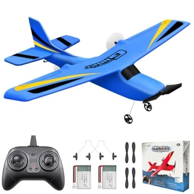 Afbeelding van HAWK&#039;S WORK 2 Kanalen RC vliegtuig, vliegtuig klaar om te vliegen, 2,4 GHz afstandsbediening gemakkelijk besturen zweefvliegtuig voor kinderen en beginners (blauw)