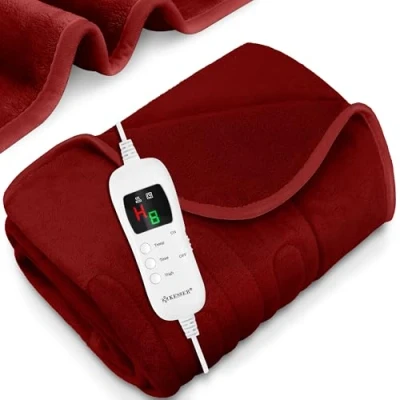Afbeelding van KESSER® elektrische Warmtedeken pluche onderdeken Deken met timer die automatisch uitschakelt warmte 9 temperatuurstanden Bordeaux, XXL (200 x 180 cm)