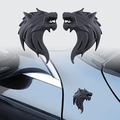 Afbeelding van 2 stuks wolvenkopstickers voor auto (zwart)
