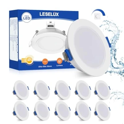 Afbeelding van Leselux led inbouwspot, extra plat, dimbaar, 35 mm, spot, IP65, badkamer, 6 W, inbouwverlichting, 220 V, 2700 K, warmwit, 400 lm, plafondspot 68 80 voor keuken, hal, woonkamer, 10 stuks