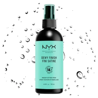 Afbeelding van NYX Professional Makeup Dewy Finish Fixeerspray, afwerkingsspray, langdurige houdbaarheid, satijnen afwerking, veganistische formule, maxi formaat 180 ml, model: