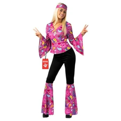 Afbeelding van Morph hippie kostuum voor dames, kostuum, hippie, jaren 70, carnaval, maat L