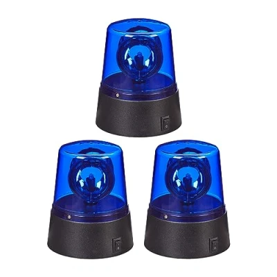 Afbeelding van Relaxdays zwaailicht led set van 3 zwaailamp politie feest op batterijen blauw