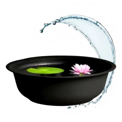 Afbeelding van Spetebo mini tuinvijver rond zwart 40 cm tuindecoratie metaal kleine decoratieve vijver balkon bloembak