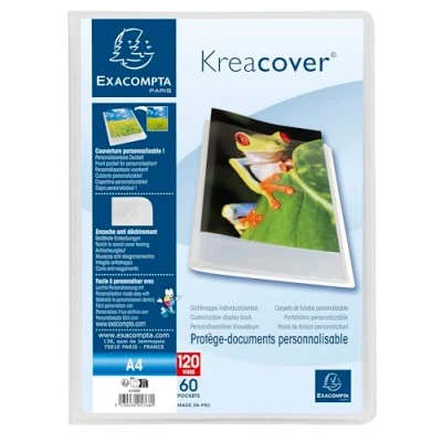 Afbeelding van Exacompta Ref. 5768E Pak van 5 Kreacover Chromaline documentenmappen 60 gladde kristallen hoezen 120 pagina&#039;s voor A4 afmetingen 24 x 32 cm halfharde kaft polypropyleen kleurloos