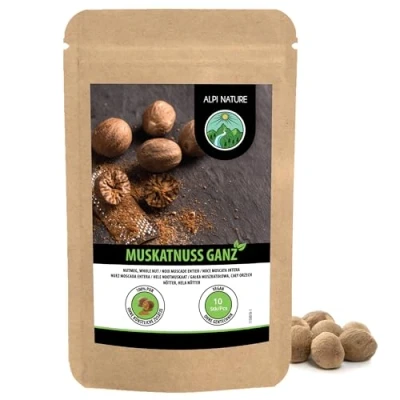 Image de Alpi Nature Noix de Muscade Entière 10 Pièces, pour la Cuisine et Pâtisserie