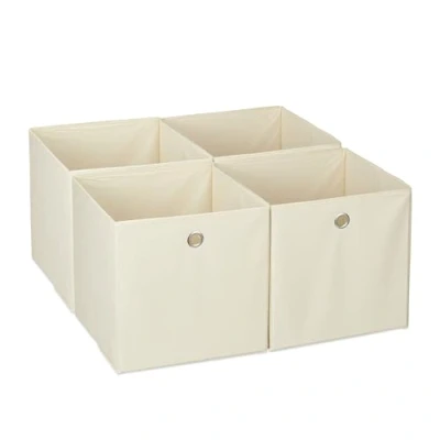 Afbeelding van Relaxdays opbergmand set van 4 stoffen opberger kastmanden 30x30 cm met oogje beige