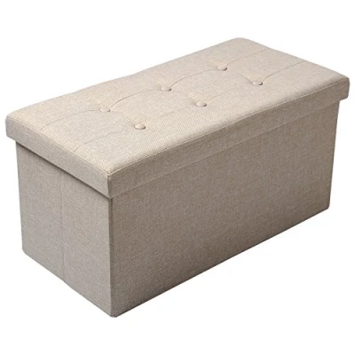 Afbeelding van WOLTU Voetenbank Opbergbank zitting van Linnen,Poef opbergkruk Opvouwbare 76x37,5x38cm,Beige SH32cm